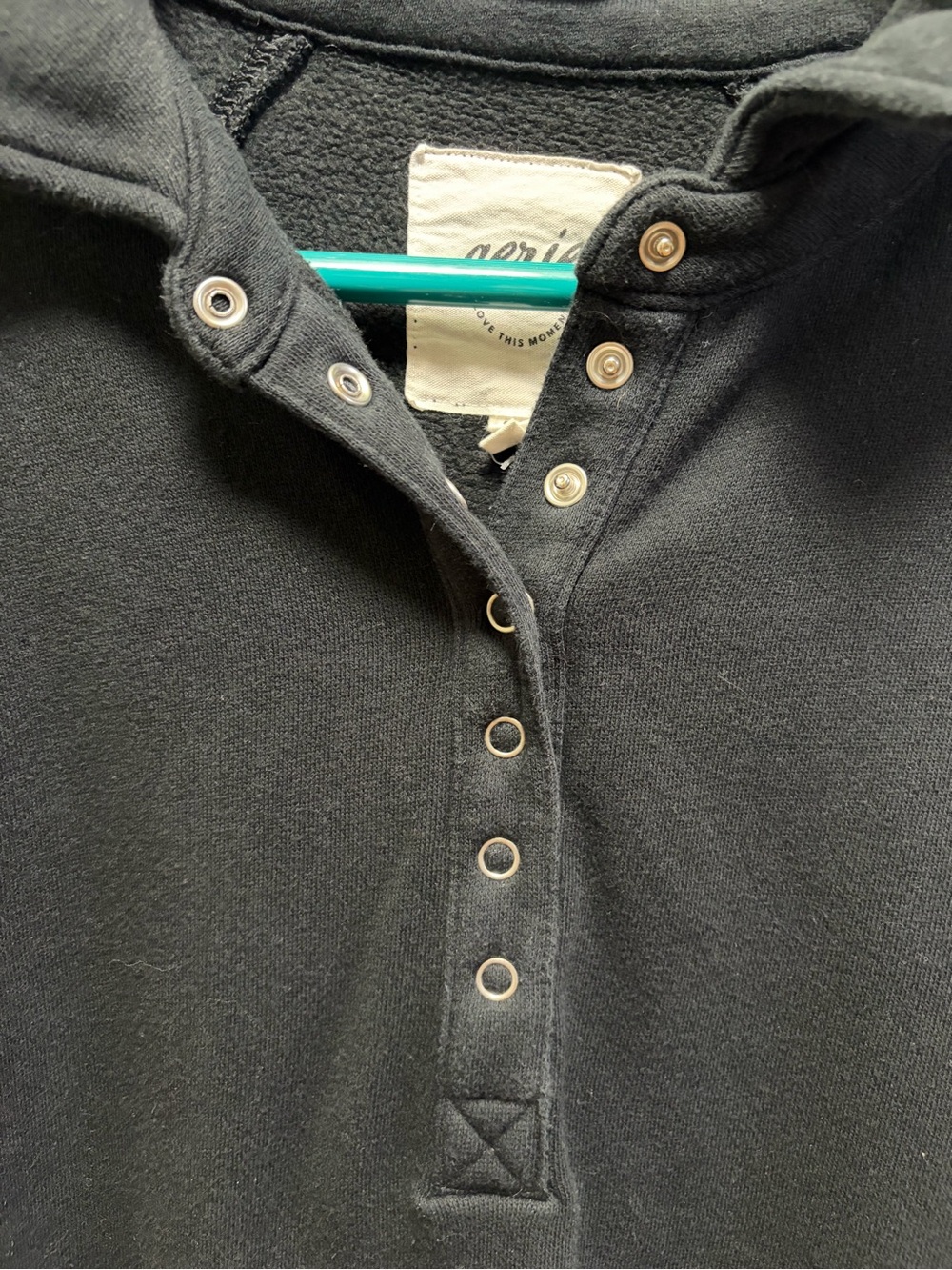 Aerie Black quarter snap oversized pullover cropped sweatshirt S - Picture 4 of 7